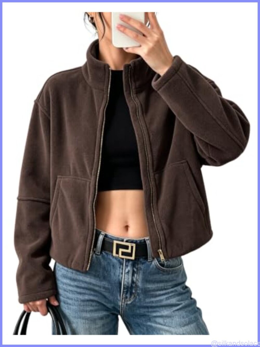 Womens Sherpa Fleece Jacket Full Zip Crop Coat Warm Winter